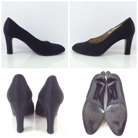 CHANEL VINTAGE BLACK SATIN HEELS PUMPS 👠 - Picture 4 of 7